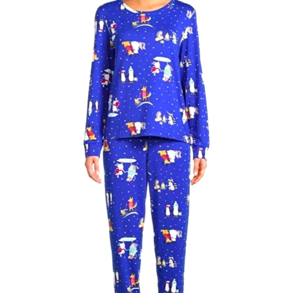 LADIES LARGE PAJAMA SET FOREST CRITTERS NWT